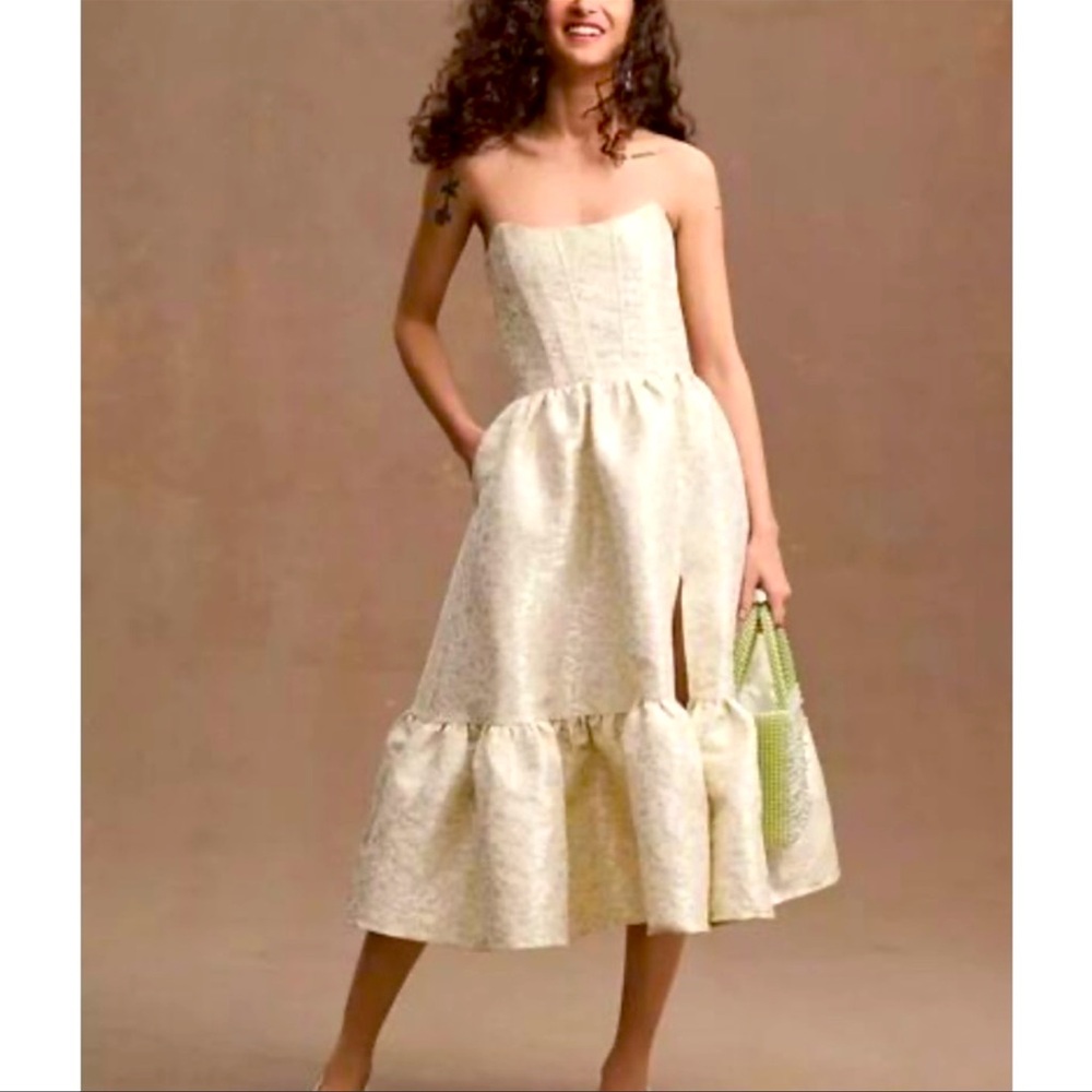 V. Chapman Virginia Tiered Strapless Corset Midi Dress light blue duchess.